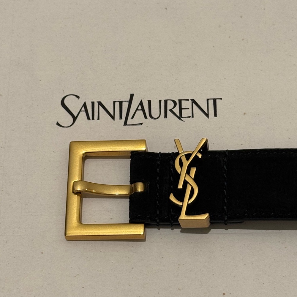 Saint Laurent Black Leather Belt with Gold Buckle - Picture 8 of 11